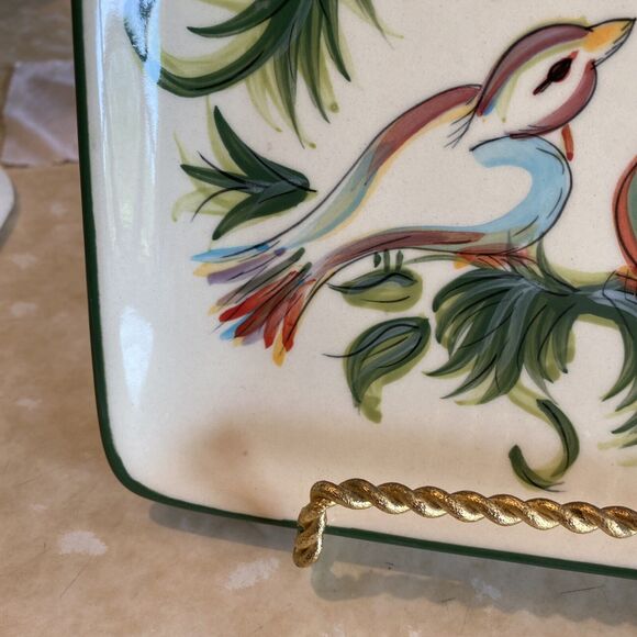 GAIL PITTMAN CHRISTMAS TRIMMINGS SQUARE SALAD PLATE - Two Turtle Doves!! - Picture 7 of 9